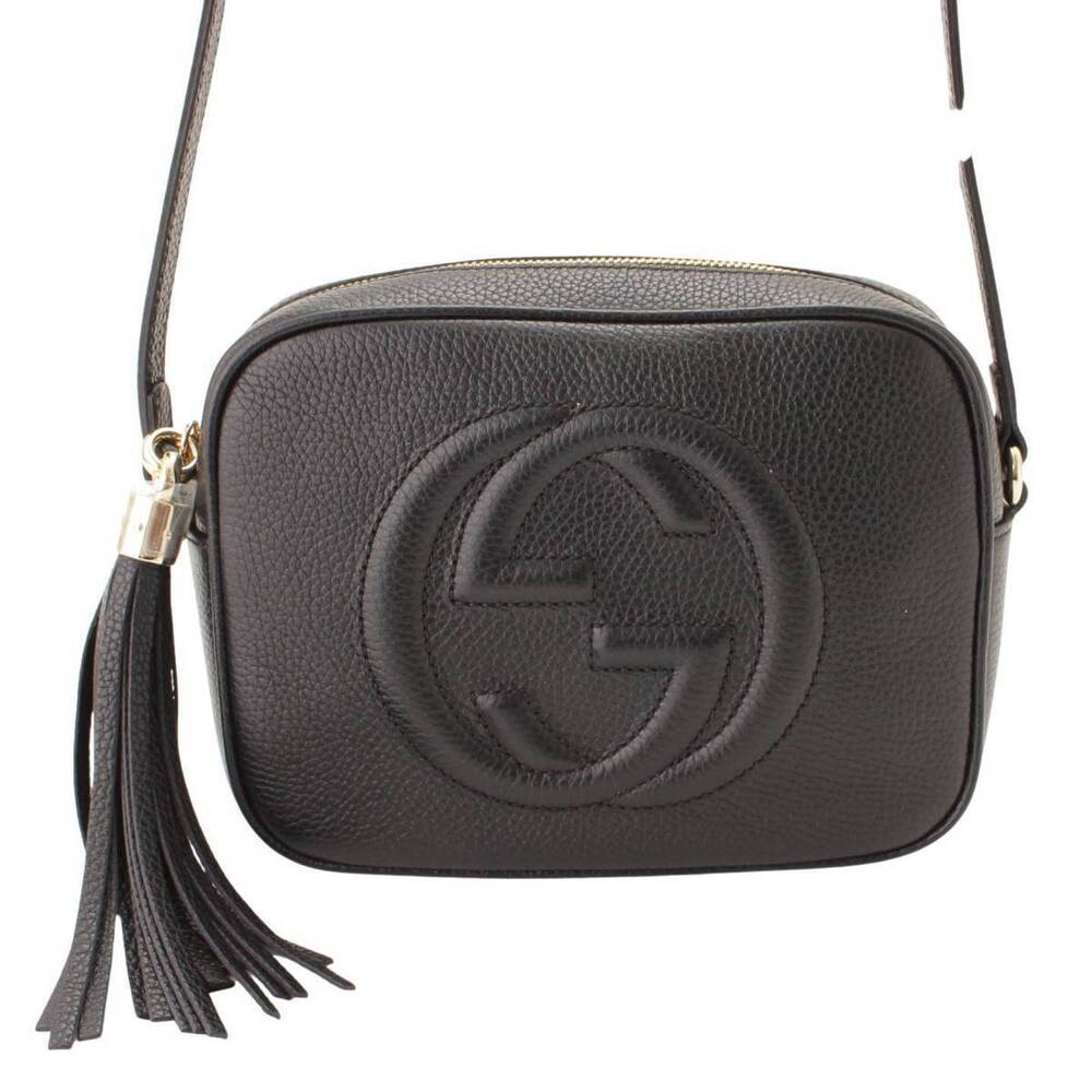 Gucci Soho Disco Pebbled Leather Interlocking GG Tassel Crossbody Bag Black